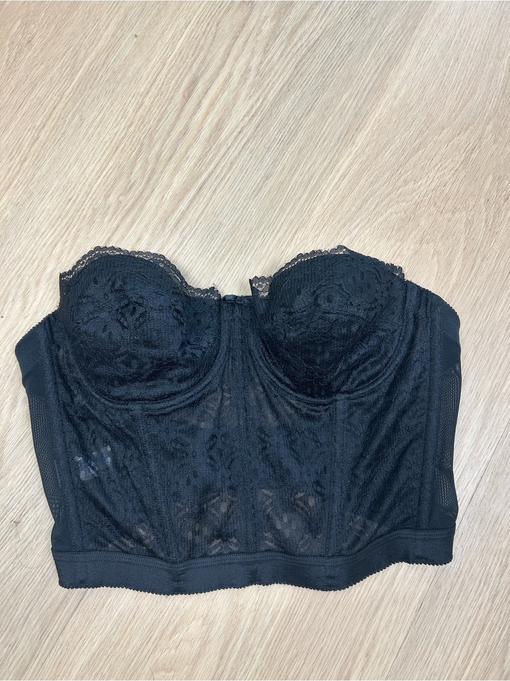 Vintage Sears Black Lace Longline Corset Bustier 36C